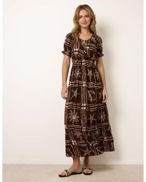 Blue Vanilla Starfish Print Tie Front Maxi Dress - Brown
