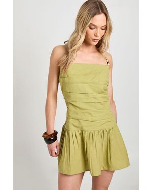 Boohoo Petite Linen Beaded Drop Waist Mini Dress - Yellow
