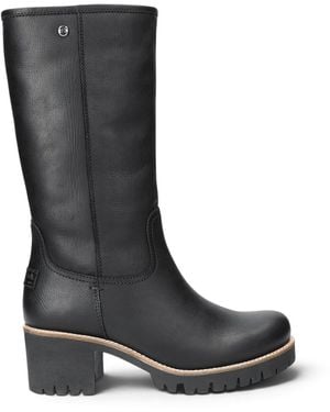 Panama Jack Leather Waterproof Heeled High Winter Boots - Black