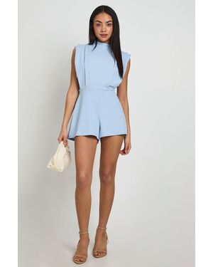 Boohoo Tailored Pleat Detail Playsuit - Blue