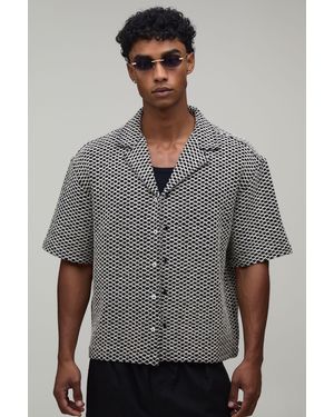 BoohooMAN Oversized Boxy Basket Weave Shirt - Grey