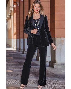 Sosandar Luxury Velvet Tuxedo Blazer - Black