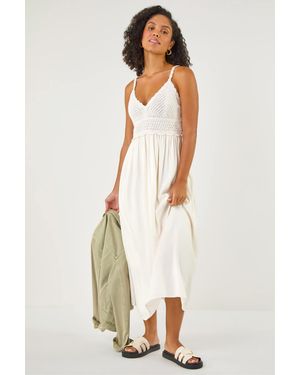 Roman Crochet Strappy Midi Dress - White