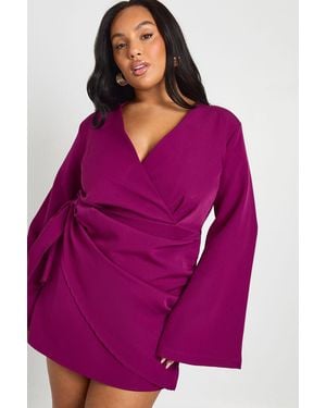 Boohoo Plus Wrap Front Blazer Dress - Purple