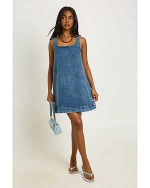 Boohoo A-Line Square Neck Mini Dress - Blue
