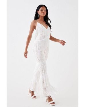 Coast Petite Lace And Tassel Statement Plunge Jumpsuit Nylon - White