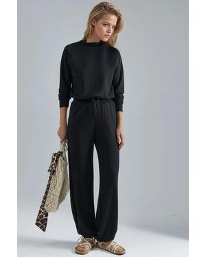 Hiccup Modal Touch Halve Colblouse & Elastische Taillebroek - Zwart