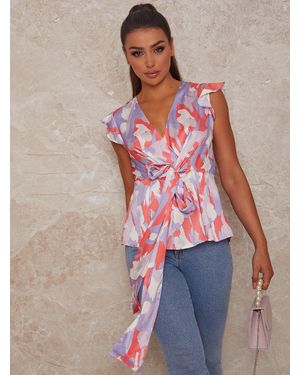 Chi Chi London Graphic Print Top With Tie Detail - Multicolour