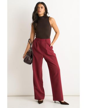 Gini London Wide Leg Pleat Tailoring Trouser - Red