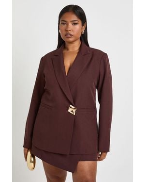 Boohoo Plus Trim Single Breasted Blazer - Purple