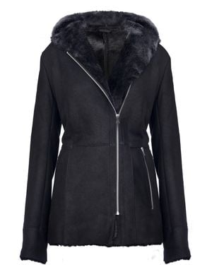Infinity Leather Hooded Merino Sheepskin Jacket-Mandalay - Black