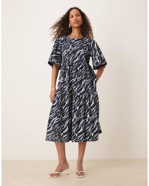 Jdy Tiered Short Sleeve Midi Dress - Blue