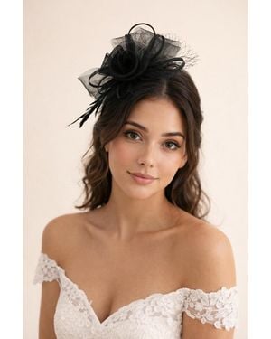 SVNX Double Flower Feather Fascinator - Black