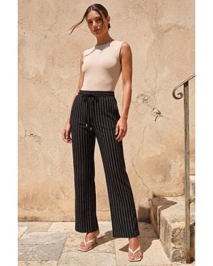 Roman Petite Stripe Wide Leg Stretch Trouser - Natural
