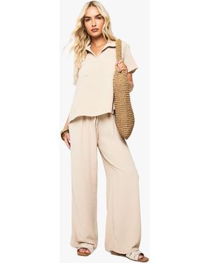Boohoo Woven Pocket Shirt & Trouser Co-Ord - Natural