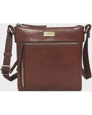 Assots London 'rue' Brown Polished Vt Real Leather Crossbody Bag