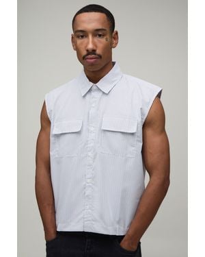 BoohooMAN Oversized Boxy Stripe Sleeveless Shirt - White