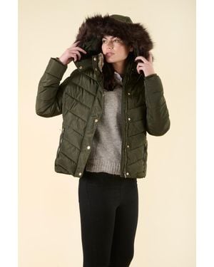Harvey & Jones Quilted Jacket With Faux Fur Trim Hood - Black