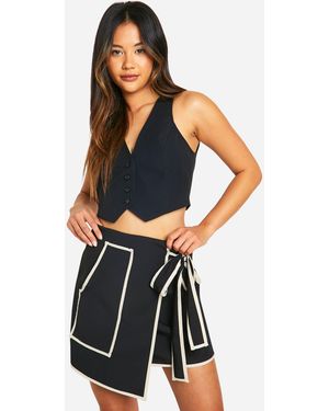 Boohoo Contrast Trim Wrap Mini Skirt - Blue