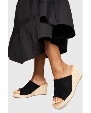 Boohoo Faux Suede Whipstitch Espadrille Wedges - Black