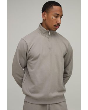BoohooMAN Regular Fit Premium 480Gsm 1/4 Zip Funnel Neck Sweatshirt - Grey