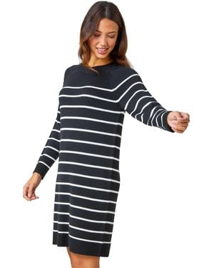 Roman Stripe Print Knitted Jumper Dress - Blue