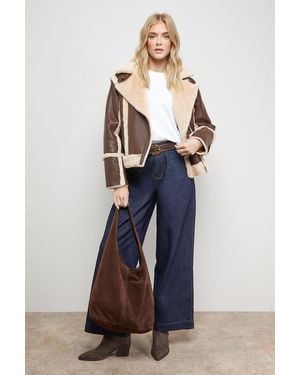 Oasis Shearling Pu Aviator Jacket - Blue