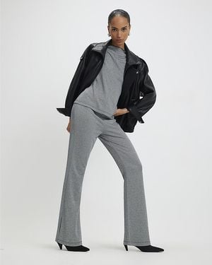 River Island Flared Trousers Herringbone Viscose - Black