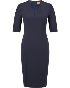 BOSS Daleno V-Neck Three Quarter Sleeve Knee Length Dress - Blue