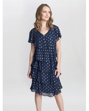 Gina Bacconi Sybil Foil Print Tier Dress - Blue