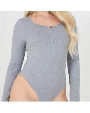 Brave Soul Sleeve Bodysuit With Zip - Grey