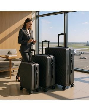 Infinity Leather Hardshell Suitcase Robust 8 Wheel Cabin Luggage Case Bag Abs - Blue