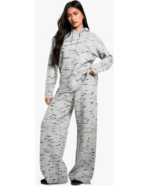 Boohoo Soft Knit Marl Slouchy Wide Leg Knitted Trouser - Grey