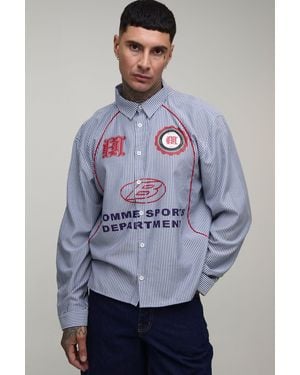 BoohooMAN Tall Oversized Boxy Curve Piping Sport Shirt - Blue