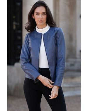 Ashwood Leather 'Francesca' Collarless Real Fashion Jacket - Blue