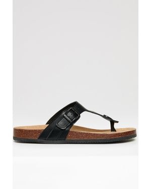 Threadbare Faux Leather Toe Post Sandals - Black