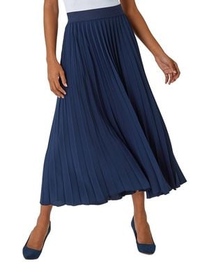 Roman Pleated Elastic Waist Maxi Skirt - Blue