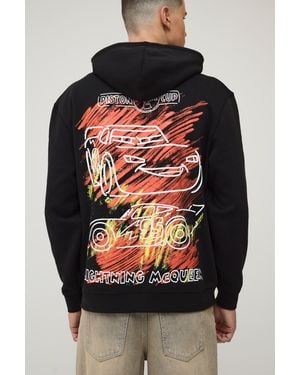 BoohooMAN Oversized Disney Cars Sketch License Print Hoodie - Black