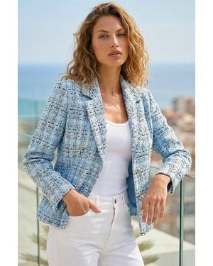 Roman Buttoned Boucle Jacket - Blue