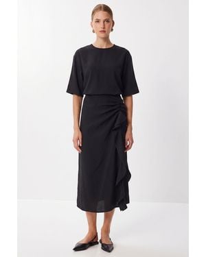 Happiness İstanbul Fitted Satin Midi Dress - Black