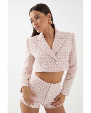 MissPap Premium Boucle Cropped Double Breasted Blazer - Pink