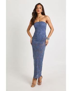 Boohoo Velvet Lace Bandeau Maxi Dress - Blue