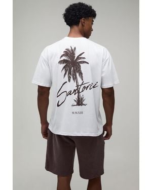 BoohooMAN Oversized Palm Print T-Shirt & Short Set - Grey