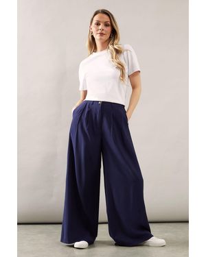 Wallis Tencel Pleat Front Wide Leg Relaxed Trouser - Blue