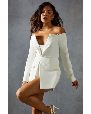 MissPap Tailored Bardot Plunge Playsuit - Grey