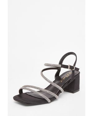 Quiz Wide Fit Diamante Block Heels - Black