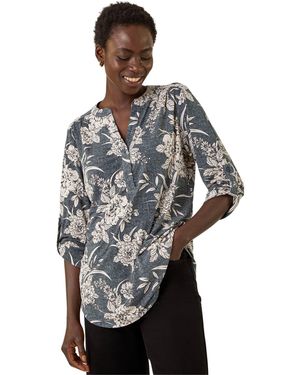 Roman Floral Puff Print Stretch Shirt - Grey