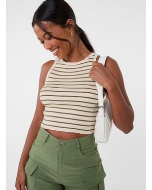 Pink Vanilla Stripe Crop Vest Top - Green