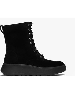Fitflop F-Mode Suede Lace-Up Flatform Ladies Ankle Boots All - Black