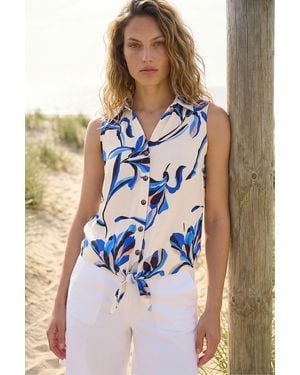Roman Floral Tie Front Bls - Blue